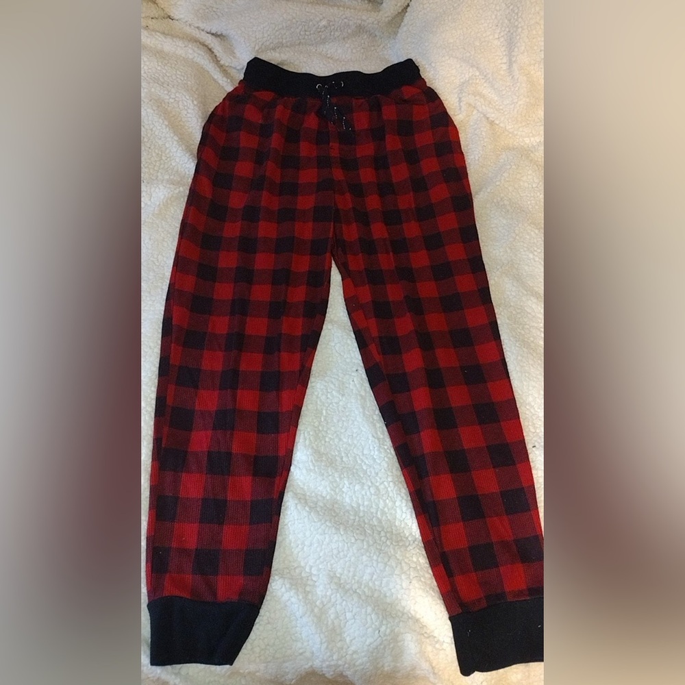 Red and black plaid pajama pants